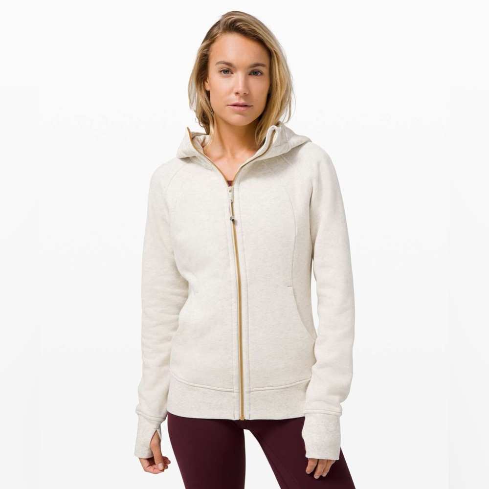 lululemon Scuba Full-Zip Hoodie, Heathered Light Ivory/Gold, Size 2